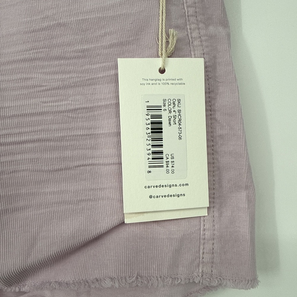 NWT Carve Designs Oahu Shorts 4" Size 6 Raw Hem Corduroy Women's Purple Surf - Picture 2 of 7